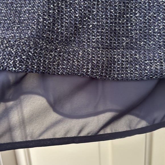 Metallic Blue Silver Knit Crewneck Sweater Medium Dressy Layered Hem - Picture 3 of 8